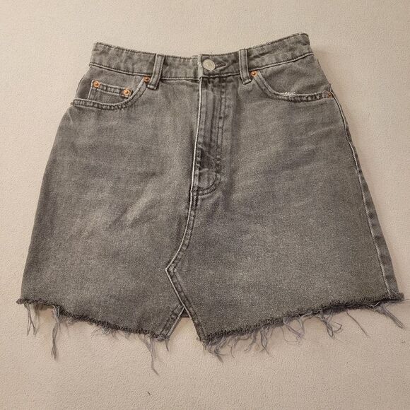ZARA Black Washed Mini Denim Jean Skirt Small - Picture 1 of 7
